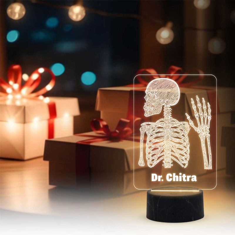 Personalized 3D Illusion Skeleton Lamp Gift for Radiologist Doctor Gift for Medical Students Doctor Clinic Desk Table Lamp with Warm White Light